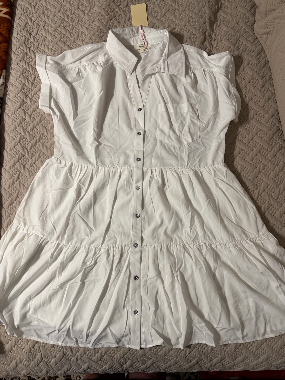 NWT Large Entro White Ruffled Tiered Pocket Shirt Dress